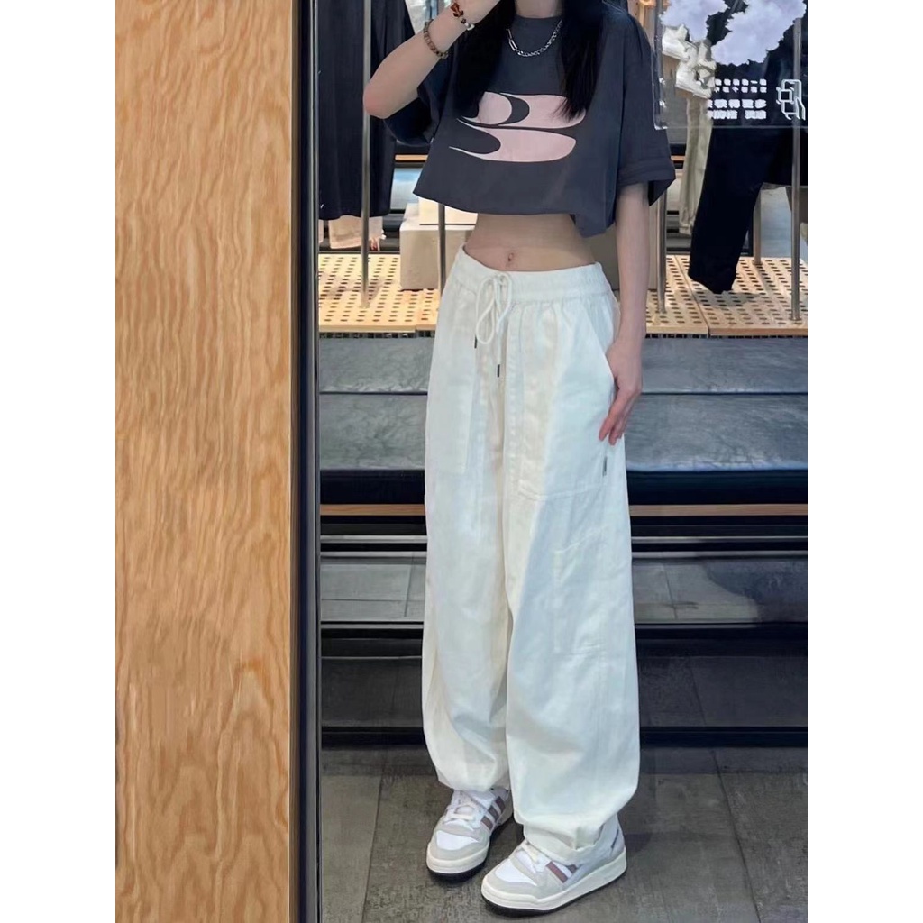 Jiashucheng Quần Yếm Cotton Trắng Dáng Rộng Eo Cao Phong Cách Nhật Bản Mùa Hè Dễ Phối Đồ Cho Nữ xs