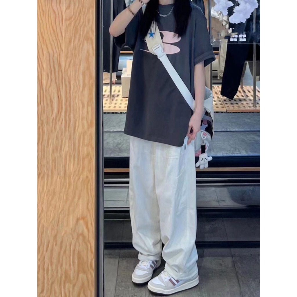Jiashucheng Quần Yếm Cotton Trắng Dáng Rộng Eo Cao Phong Cách Nhật Bản Mùa Hè Dễ Phối Đồ Cho Nữ xs