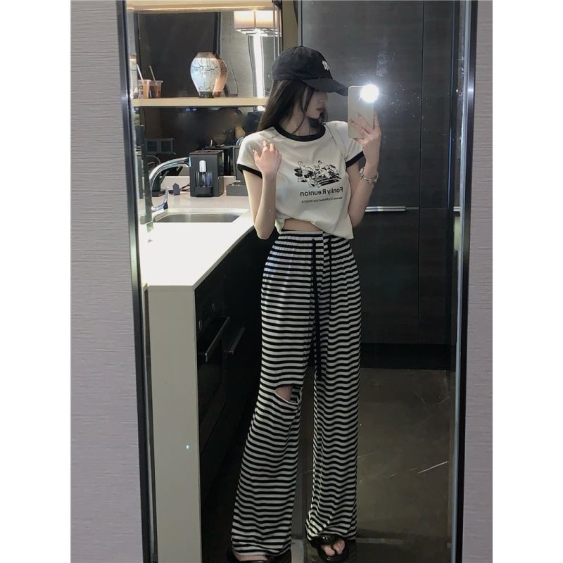 Quần Dài Ống Rộng Lưng Thun Phối Dây Rút Thời Trang Cá Tính Trẻ Trung