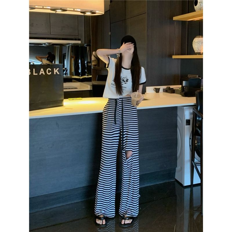 Quần Dài Ống Rộng Lưng Thun Phối Dây Rút Thời Trang Cá Tính Trẻ Trung