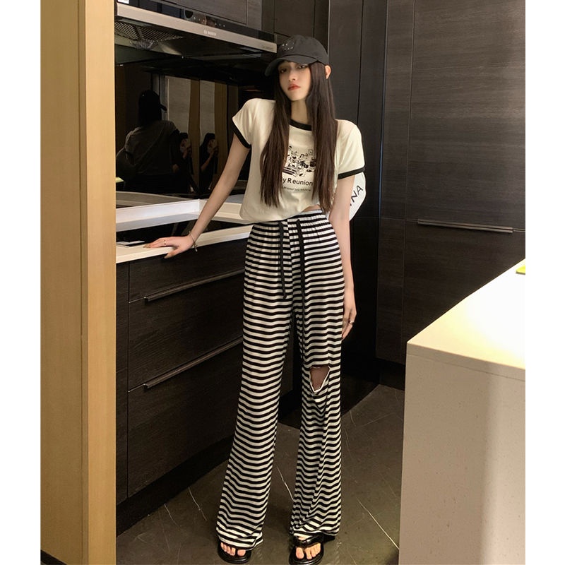 Quần Dài Ống Rộng Lưng Thun Phối Dây Rút Thời Trang Cá Tính Trẻ Trung