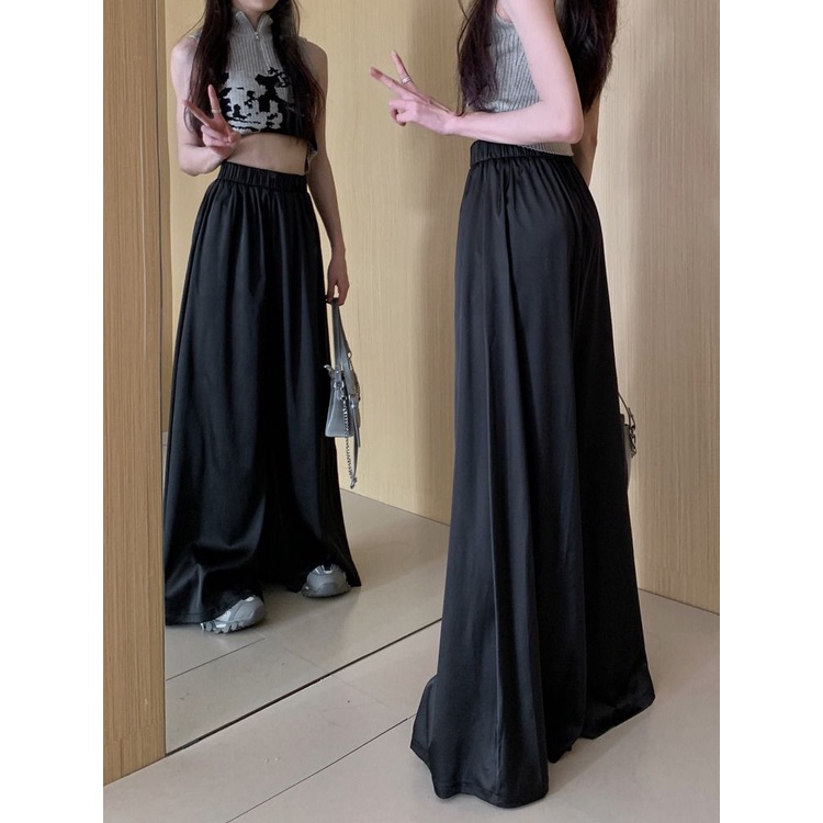 Quần Dài Vải Satin Cao Cấp Ống Rộng Plus Size 2 Tầng Thời Trang Mùa Hè Cho Nữ