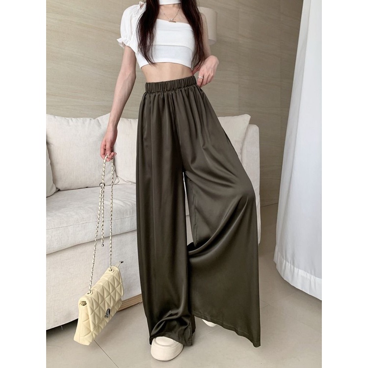 Quần Dài Vải Satin Cao Cấp Ống Rộng Plus Size 2 Tầng Thời Trang Mùa Hè Cho Nữ