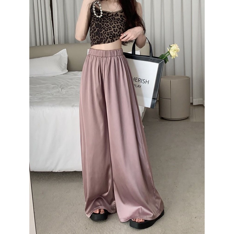 Quần Dài Vải Satin Cao Cấp Ống Rộng Plus Size 2 Tầng Thời Trang Mùa Hè Cho Nữ