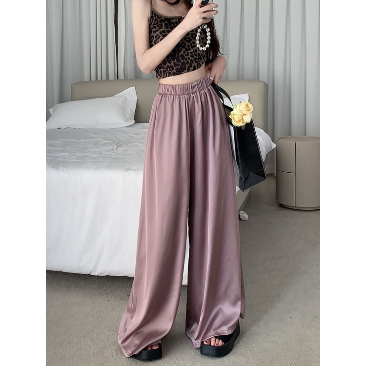 Quần Dài Vải Satin Cao Cấp Ống Rộng Plus Size 2 Tầng Thời Trang Mùa Hè Cho Nữ