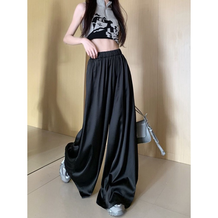 Quần Dài Vải Satin Cao Cấp Ống Rộng Plus Size 2 Tầng Thời Trang Mùa Hè Cho Nữ