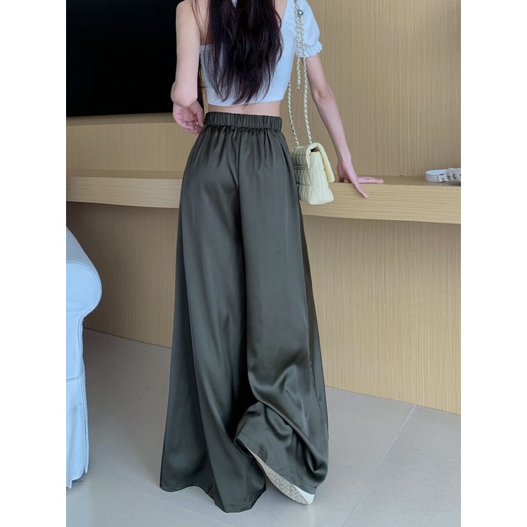 Quần Dài Vải Satin Cao Cấp Ống Rộng Plus Size 2 Tầng Thời Trang Mùa Hè Cho Nữ