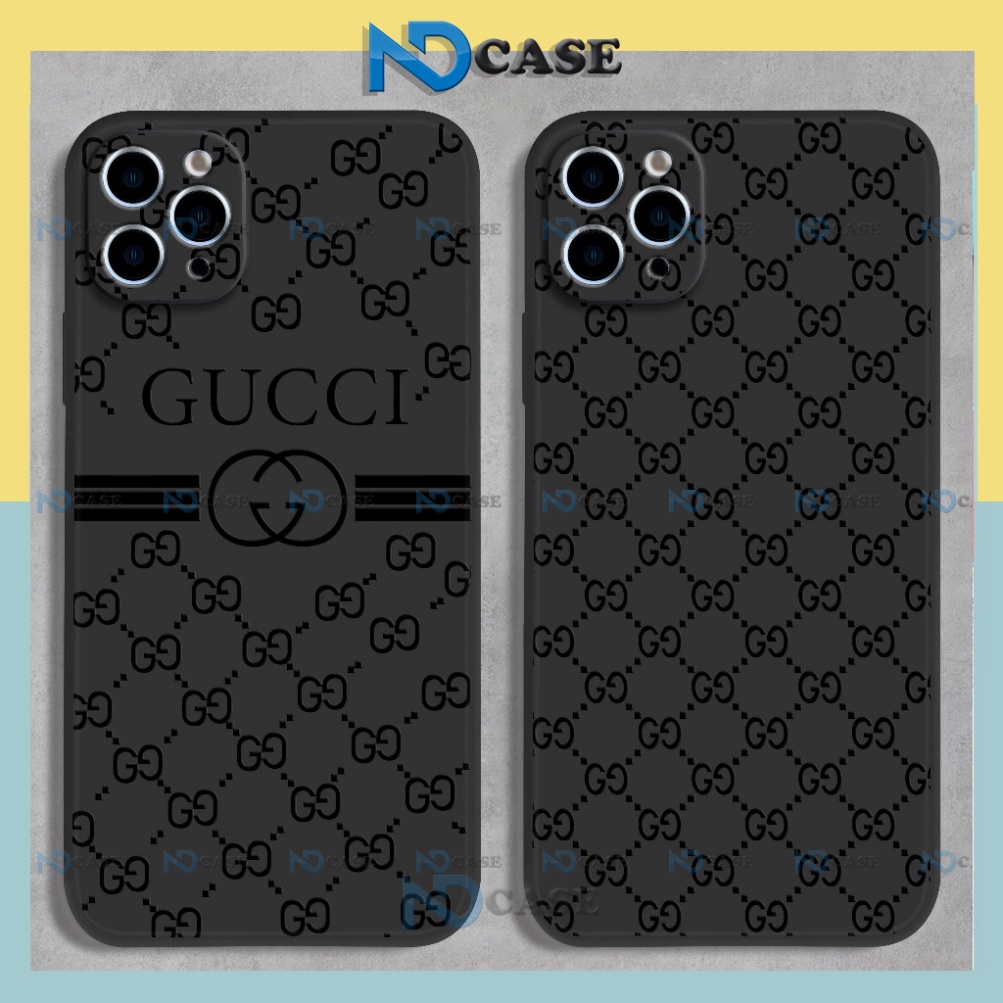 Ốp lưng iphone gucci cạnh vuông silicon dẻo bảo vệ camera màu đen cho ip 6/6s/7/8/X/XS/11/12/13/14 Pro Plus Max