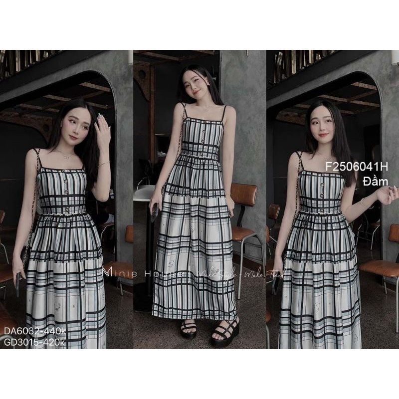 Đầm maxi kẻ sọc 2 dây đính nút 2506