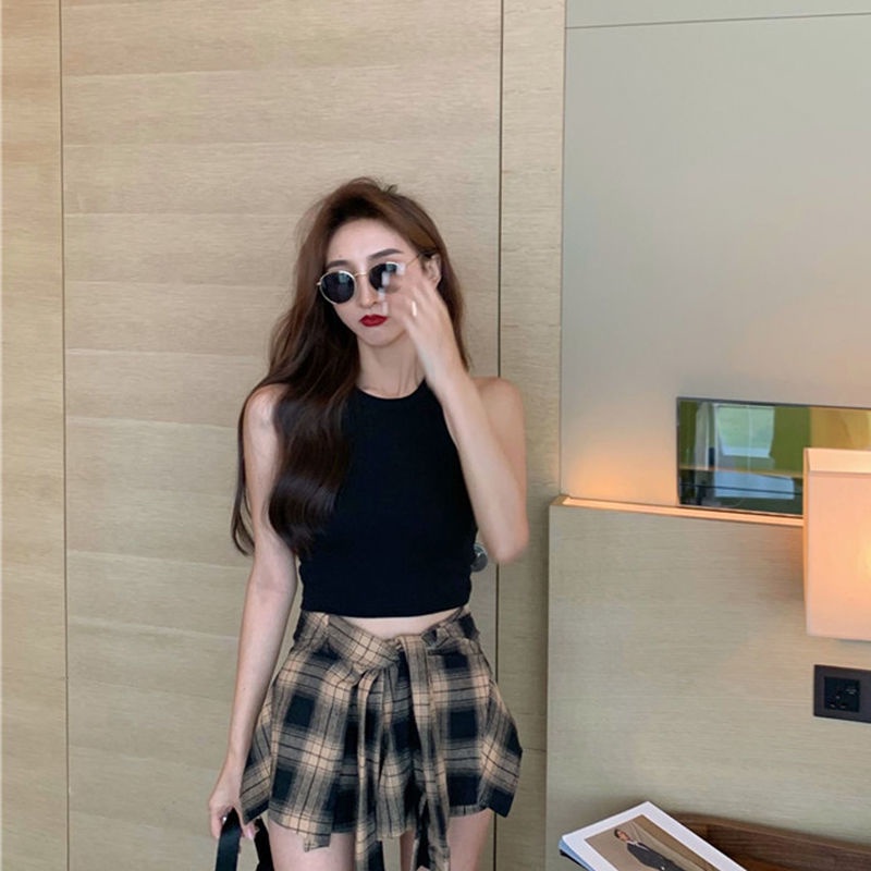 Jiashucheng Bộ Áo Vest + Chân Váy Ngắn Ôm Dáng Họa Tiết Kẻ Sọc Phong Cách Hàn Quốc Thời Trang Mùa Hè Mới Cho Nữ