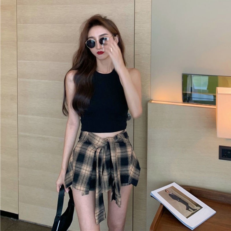 Jiashucheng Bộ Áo Vest + Chân Váy Ngắn Ôm Dáng Họa Tiết Kẻ Sọc Phong Cách Hàn Quốc Thời Trang Mùa Hè Mới Cho Nữ