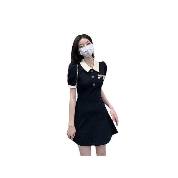 Đầm polo Màu Đen Tương Phản Thời Trang Mùa Hè Dành Cho Nữ