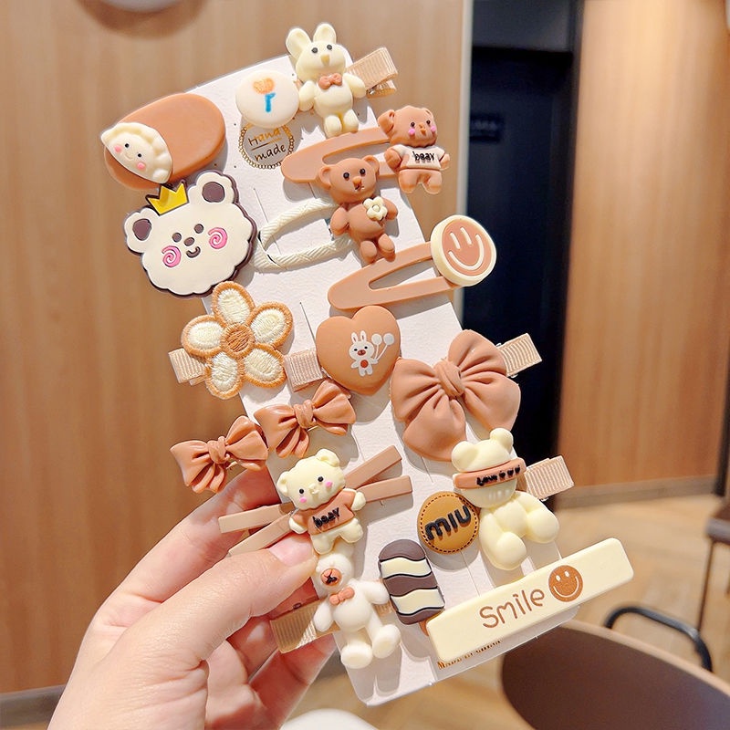 Kẹp Tóc bb Họa Tiết Hoạt Hình Màu Cà Phê Dễ Thương Cho Bé Gái