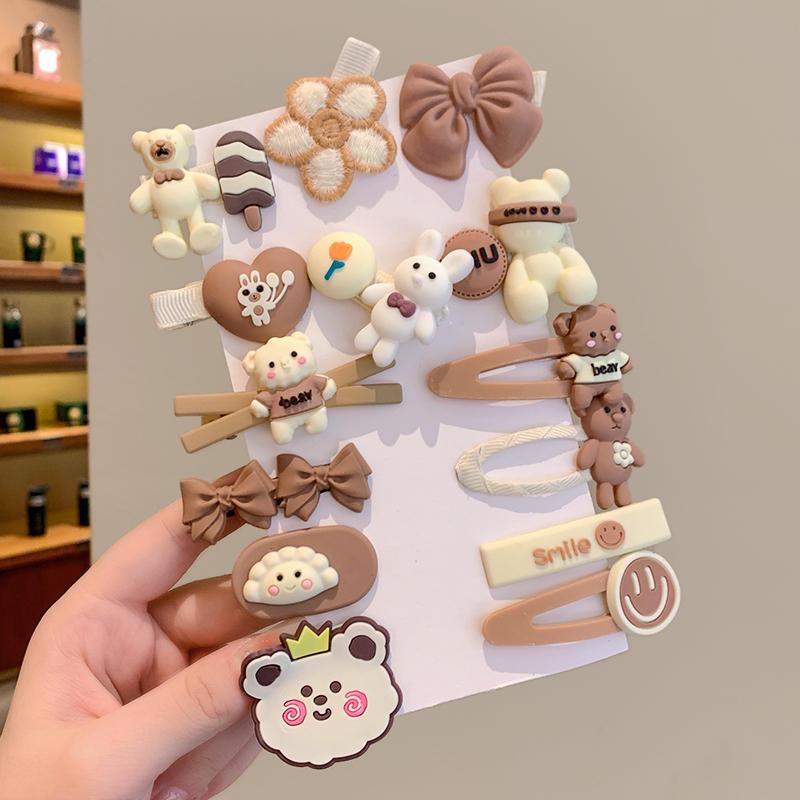 Kẹp Tóc bb Họa Tiết Hoạt Hình Màu Cà Phê Dễ Thương Cho Bé Gái