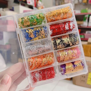 Set foil lưới màu ẩn giấy bạc trang trí nail 12 màu