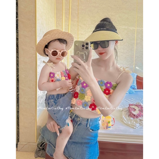 Áo len móc ghép hoa