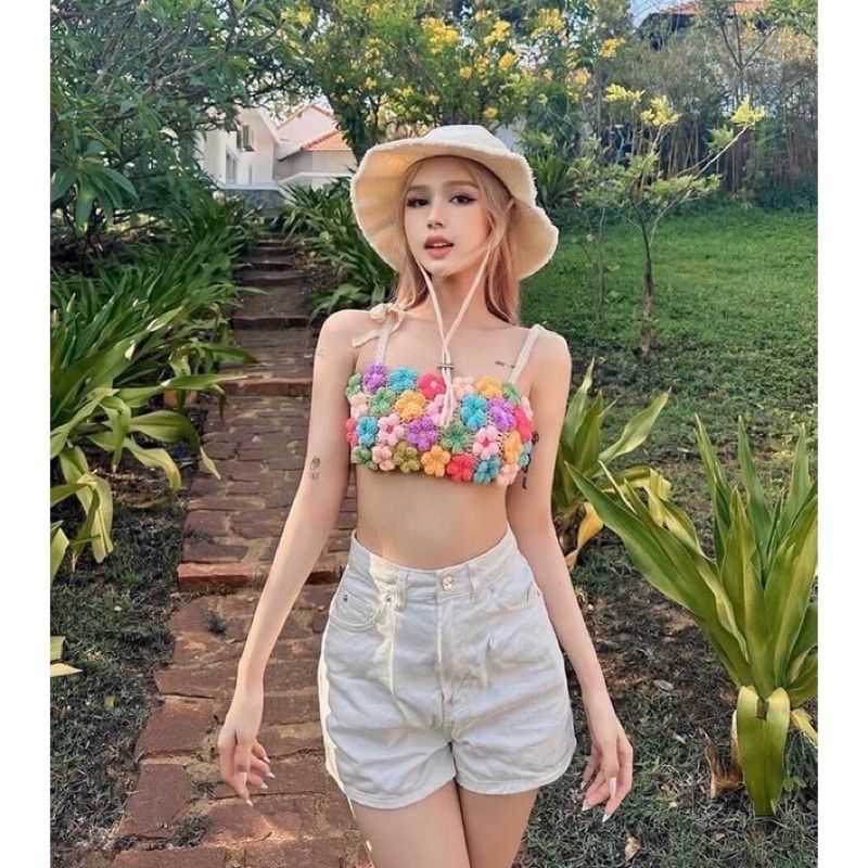 Áo len móc ghép hoa