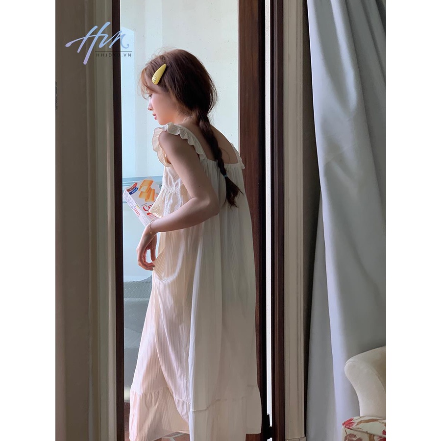 Đầm Ngủ Hai Dây Phối Ren Nhẹ Nhàng Thoải Mái Thời Trang Mùa Hè Dành Cho Nữ