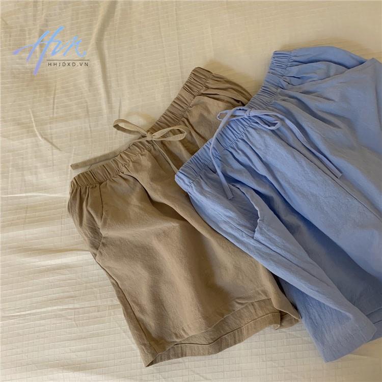 Quần Short Ngủ Bằng Cotton Linen Lưng Thun Dáng Rộng Thời Trang Mùa Hè Dành Cho Nữ