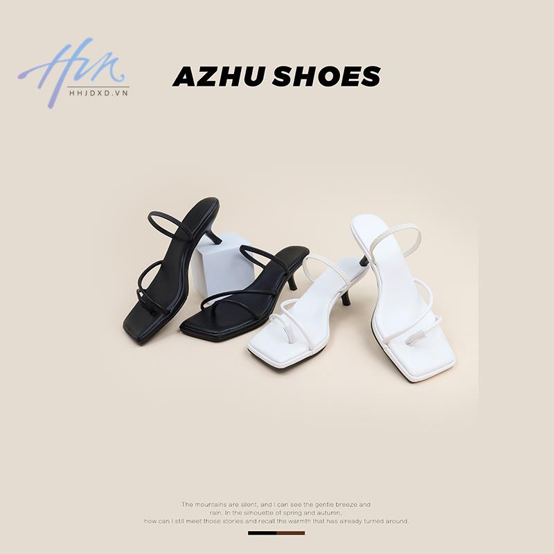 Dép Cao Gót Mũi Vuông Bằng Da Thật Thời Trang Dành Cho Nữ