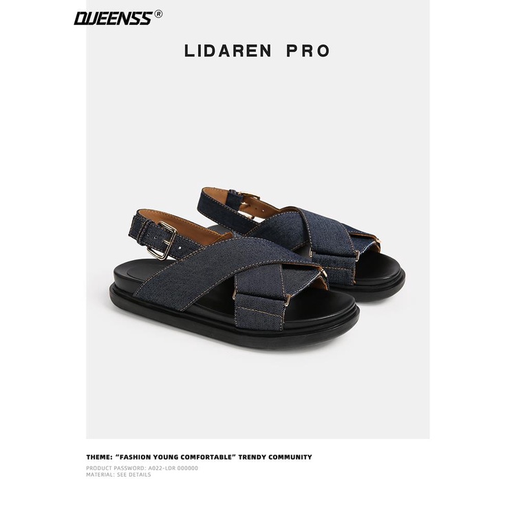 Giày Sandal Đế Phẳng Quai Chéo Denim Mùa Hè 2023 Phong Cách Mới Cho Nữ Dễ Phối Đồ