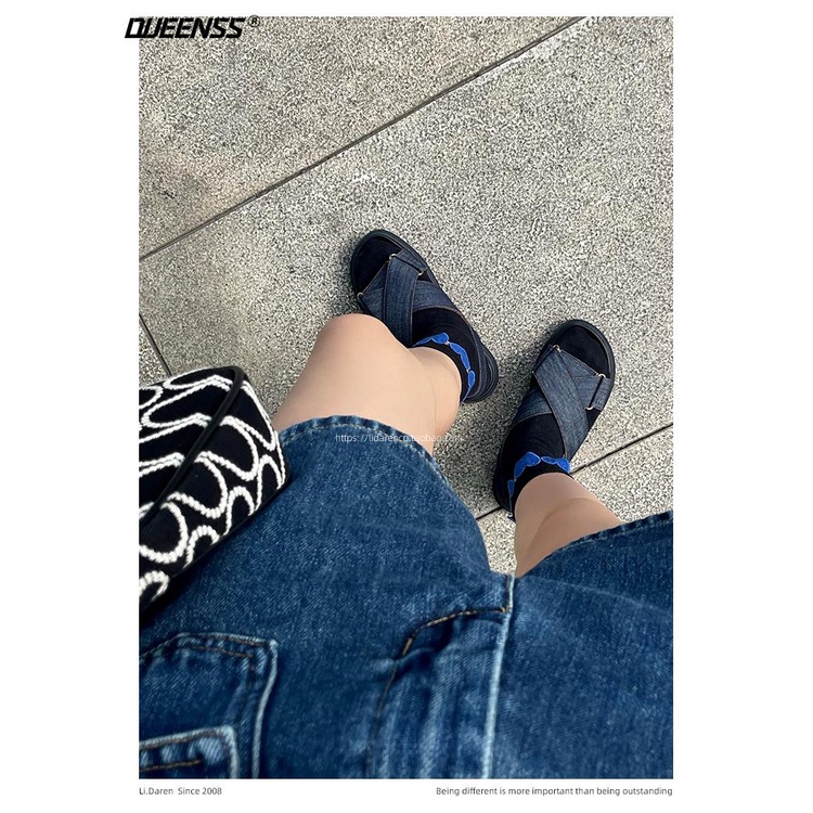 Giày Sandal Đế Phẳng Quai Chéo Denim Mùa Hè 2023 Phong Cách Mới Cho Nữ Dễ Phối Đồ