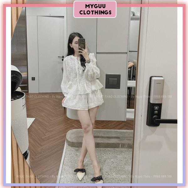Set Đồ Nữ, Bộ Đồ Nữ Với Áo Dài Tay Tiểu Thư Mix Quần Short Đùi, Vải Thô Cao Cấp Siêu Xinh - HB20