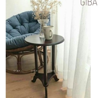 Bàn gỗ tròn decor vintage 3 chân cổ điển, bàn tròn sofa đầu giường 2 màu nâu/vàng GIBA