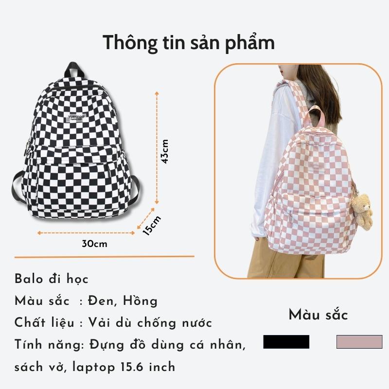 Balo thời trang OLASEN cặp đi học kẻ caro chống nước cho nam nữ thời trang unisex BL13