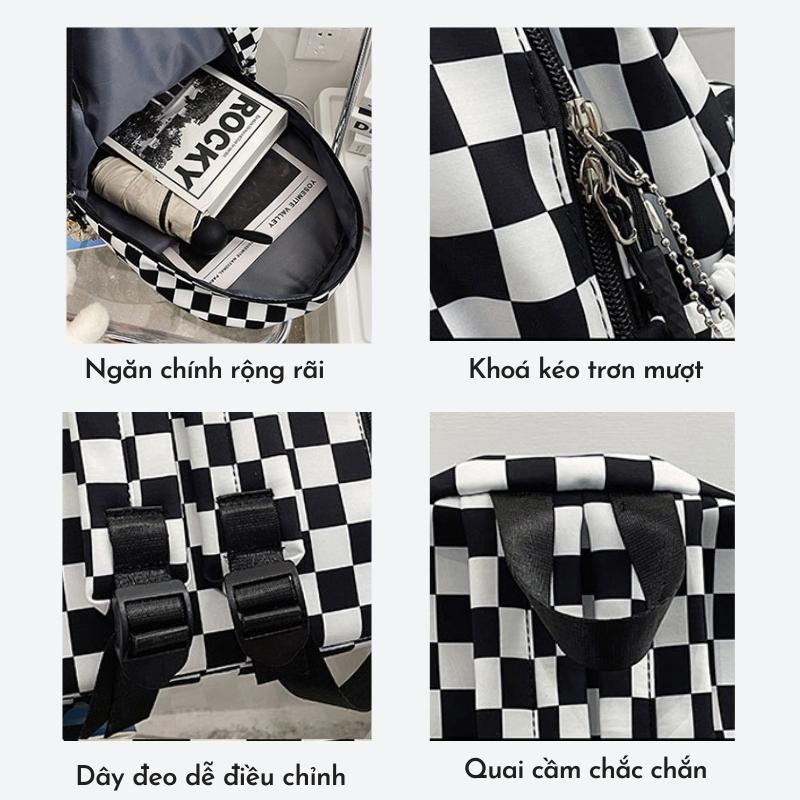 Balo thời trang OLASEN cặp đi học kẻ caro chống nước cho nam nữ thời trang unisex BL13