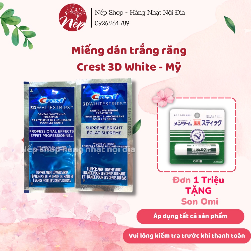 [1 GÓI] Miếng dán trắng răng Crest 3D White - Mỹ (Supreme Flexfit / Professional Effects)
