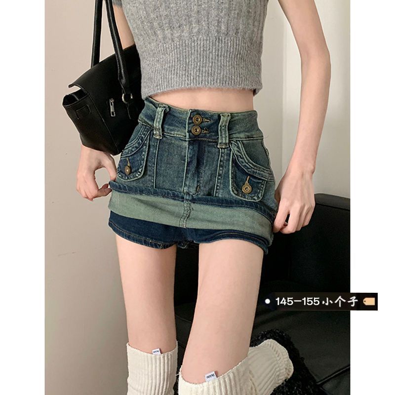 Jiashucheng Chân Váy Denim Chữ A Lưng Cao Ôm Dáng Phong Cách Retro Mỹ Cho Nữ