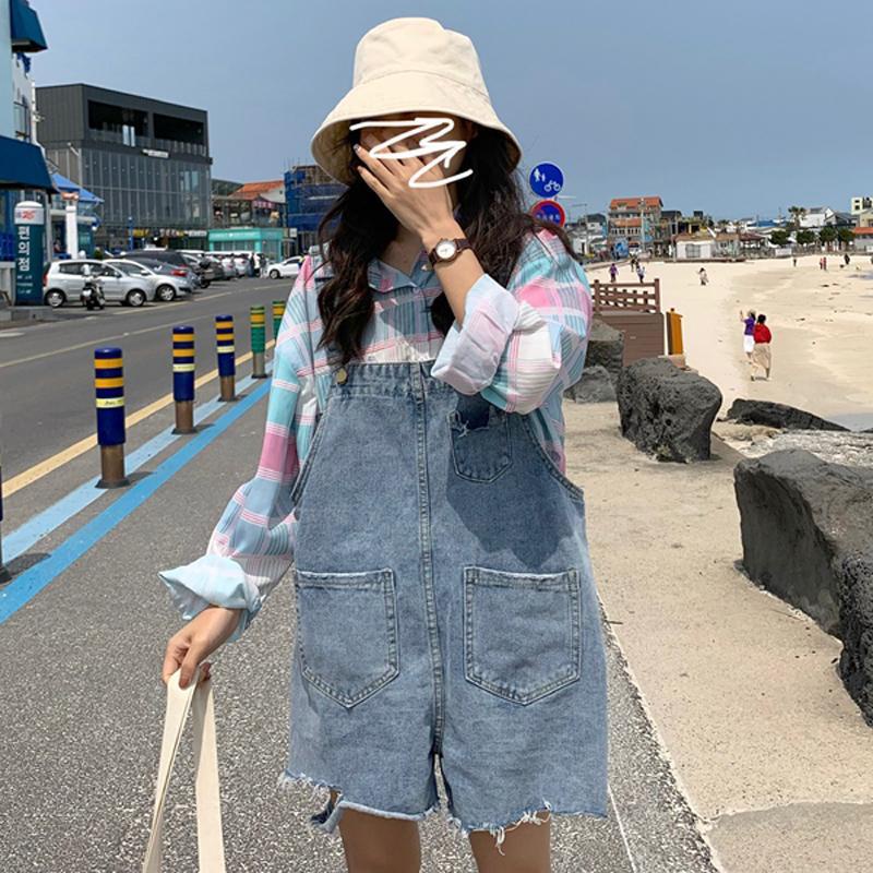 Jiashucheng Quần Yếm Denim Ngắn Dáng Rộng Eo Cao Cỡ Lớn Phong Cách Hàn Quốc Thời Trang Mùa Hè Dành Cho Học Sinh Nữ @