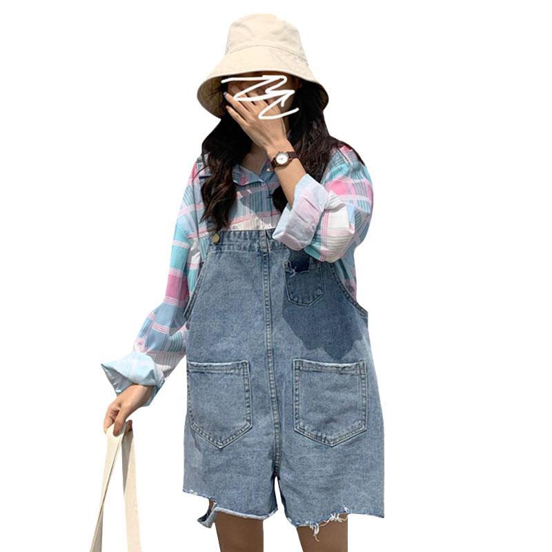 Jiashucheng Quần Yếm Denim Ngắn Dáng Rộng Eo Cao Cỡ Lớn Phong Cách Hàn Quốc Thời Trang Mùa Hè Dành Cho Học Sinh Nữ @