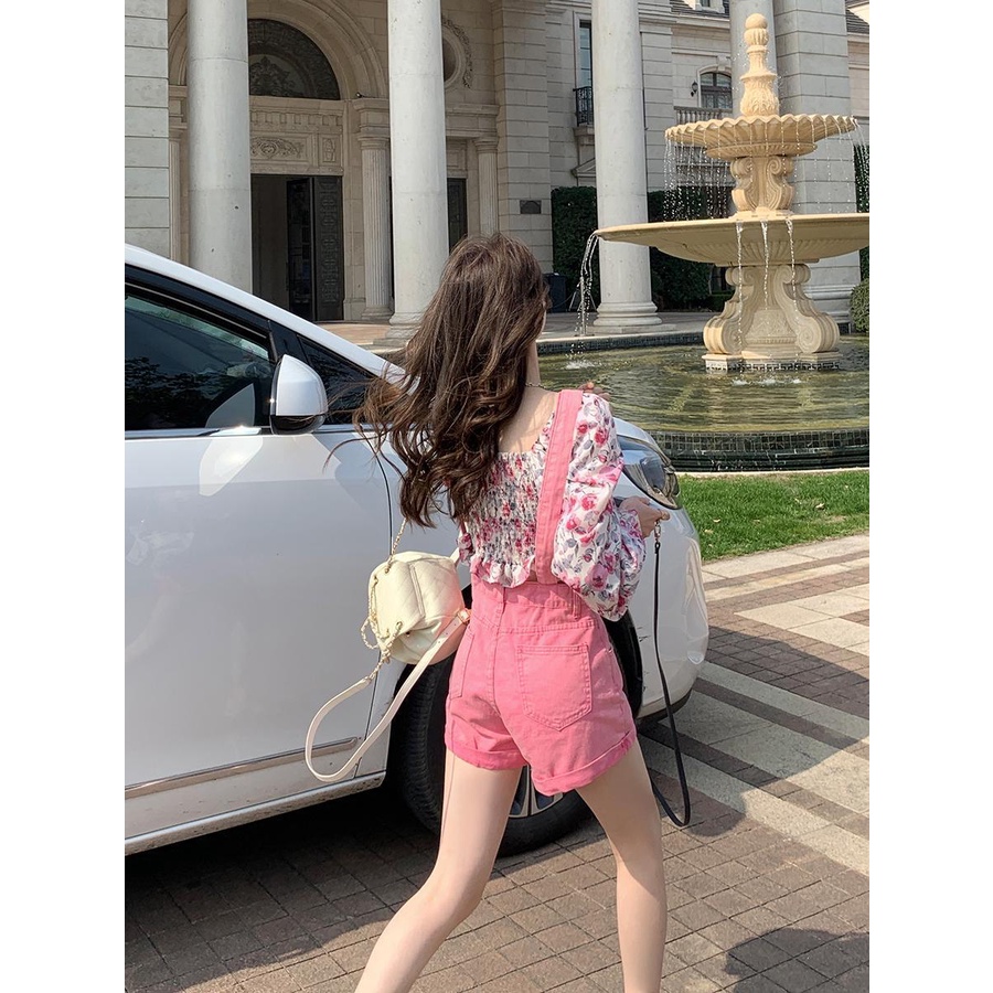 Jiashucheng Quần Yếm Denim Ngắn Dáng Rộng Phong Cách Hàn Quốc Thời Trang Mùa Hè Mới Cho Nữ