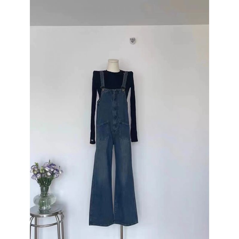 Jiashucheng Quần Yếm Denim Lưng Cao Dáng Rộng Thời Trang Xuân Hè Hàn Quốc Cho Nữ