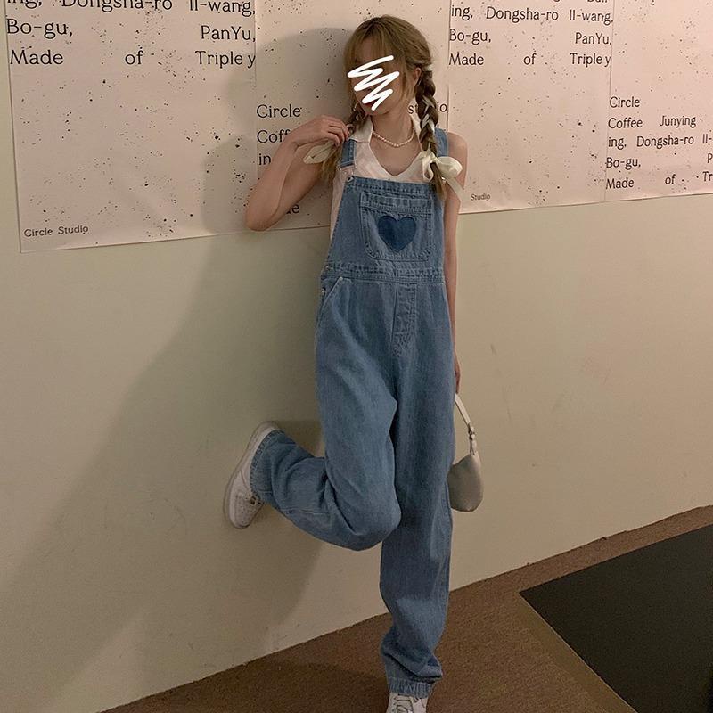 Jiashucheng Influencer Quần Yếm Denim Dáng Rộng Nhỏ Nhắn Dễ Thương Phong Cách Hàn Quốc Thời Trang Mùa Hè Dành Cho Bạn Nữ