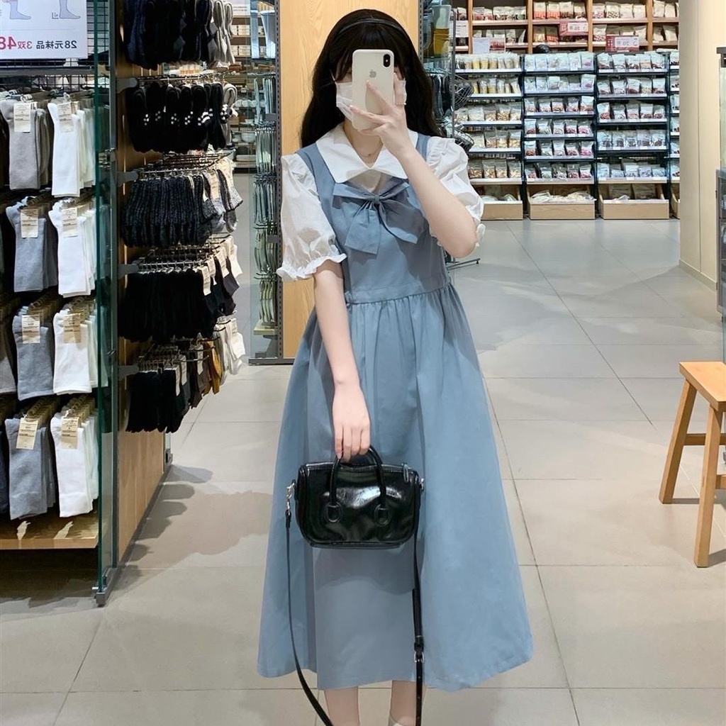 Jiashucheng Đầm Hai Dây Mùa Hè Phong Cách Preppy Mới Cho Nữ Sinh