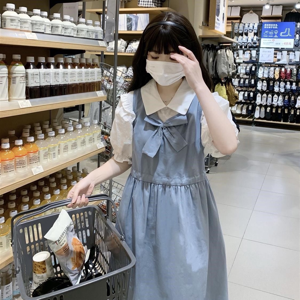 Jiashucheng Đầm Hai Dây Mùa Hè Phong Cách Preppy Mới Cho Nữ Sinh