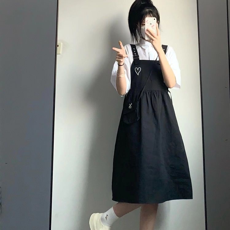 Jiashucheng Đầm Hai Dây Dáng Rộng Phong Cách Preppy Mùa Hè Mới Cho Nữ Sinh