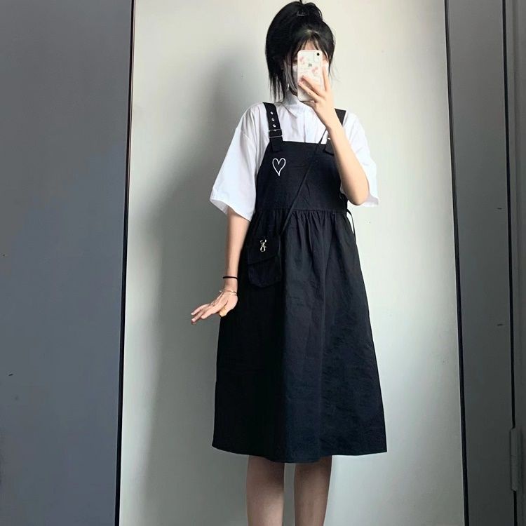 Jiashucheng Đầm Hai Dây Dáng Rộng Phong Cách Preppy Mùa Hè Mới Cho Nữ Sinh