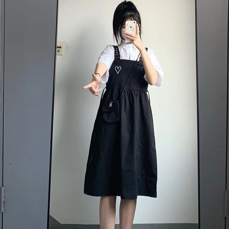 Jiashucheng Đầm Hai Dây Dáng Rộng Phong Cách Preppy Mùa Hè Mới Cho Nữ Sinh