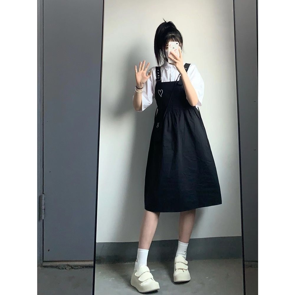 Jiashucheng Đầm Hai Dây Dáng Rộng Phong Cách Preppy Mùa Hè Mới Cho Nữ Sinh