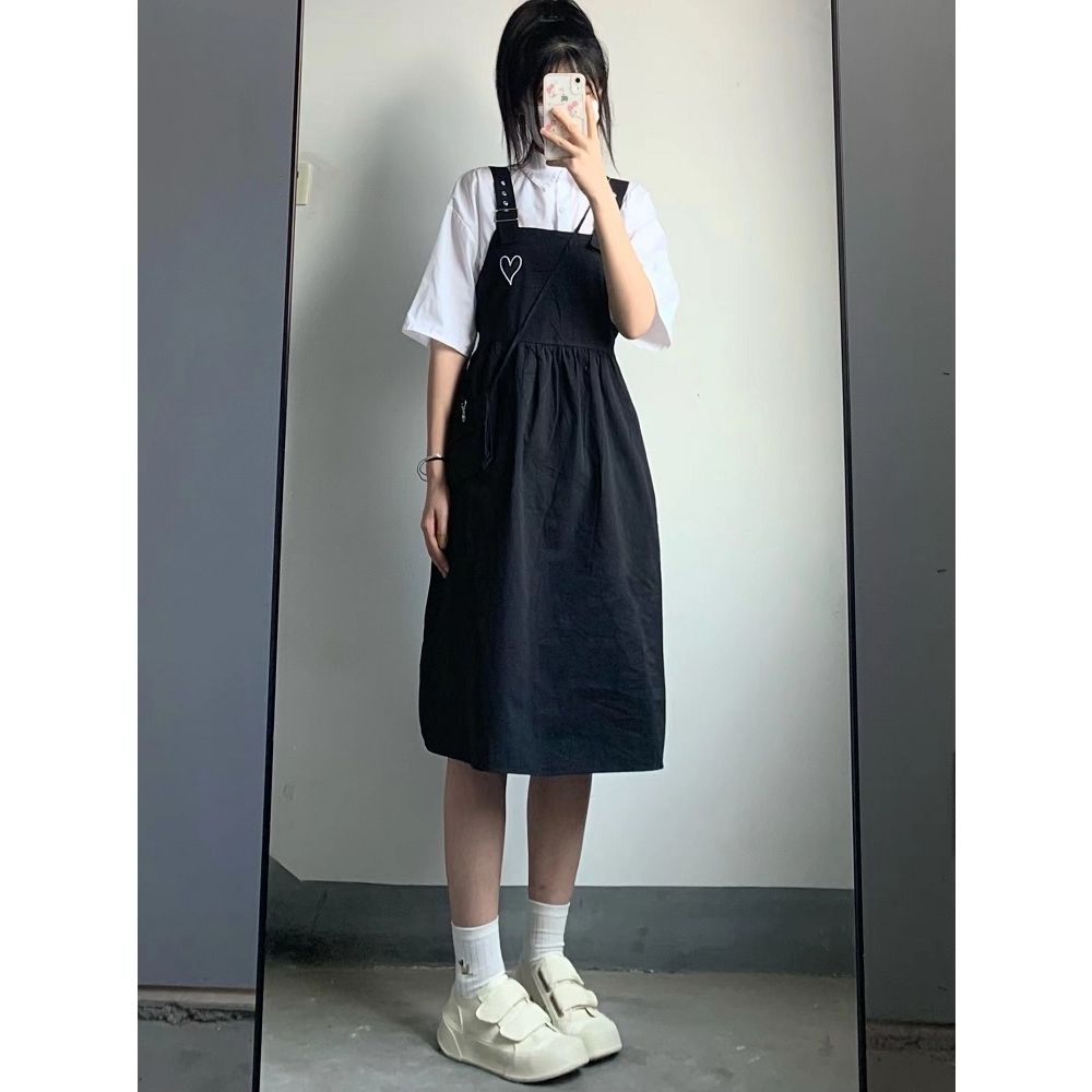 Jiashucheng Đầm Hai Dây Dáng Rộng Phong Cách Preppy Mùa Hè Mới Cho Nữ Sinh