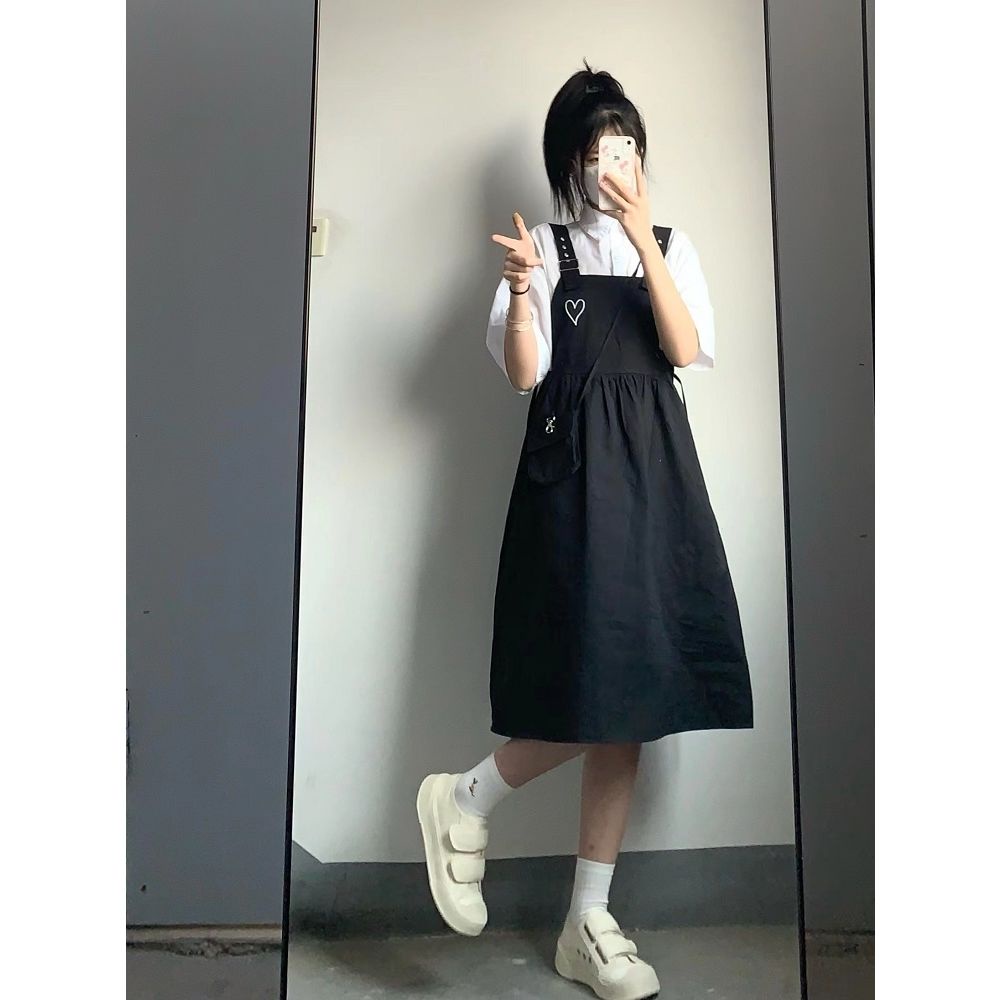 Jiashucheng Đầm Hai Dây Dáng Rộng Phong Cách Preppy Mùa Hè Mới Cho Nữ Sinh