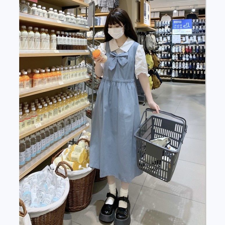 Jiashucheng Đầm Hai Dây Mùa Hè Phong Cách Preppy Mới Cho Nữ Sinh