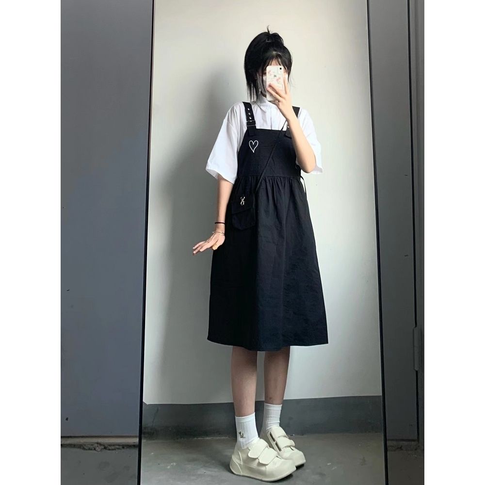 Jiashucheng Đầm Hai Dây Dáng Rộng Phong Cách Preppy Mùa Hè Mới Cho Nữ Sinh