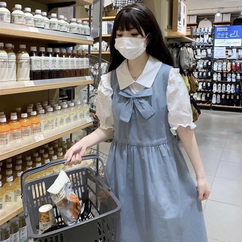 Jiashucheng Đầm Hai Dây Mùa Hè Phong Cách Preppy Mới Cho Nữ Sinh