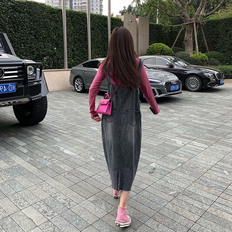 Jiashucheng Váy Yếm Denim Dáng Rộng Phong Cách Phương Tây Retro Mùa Hè Hàn Quốc Mới Cho Nữ Giới
