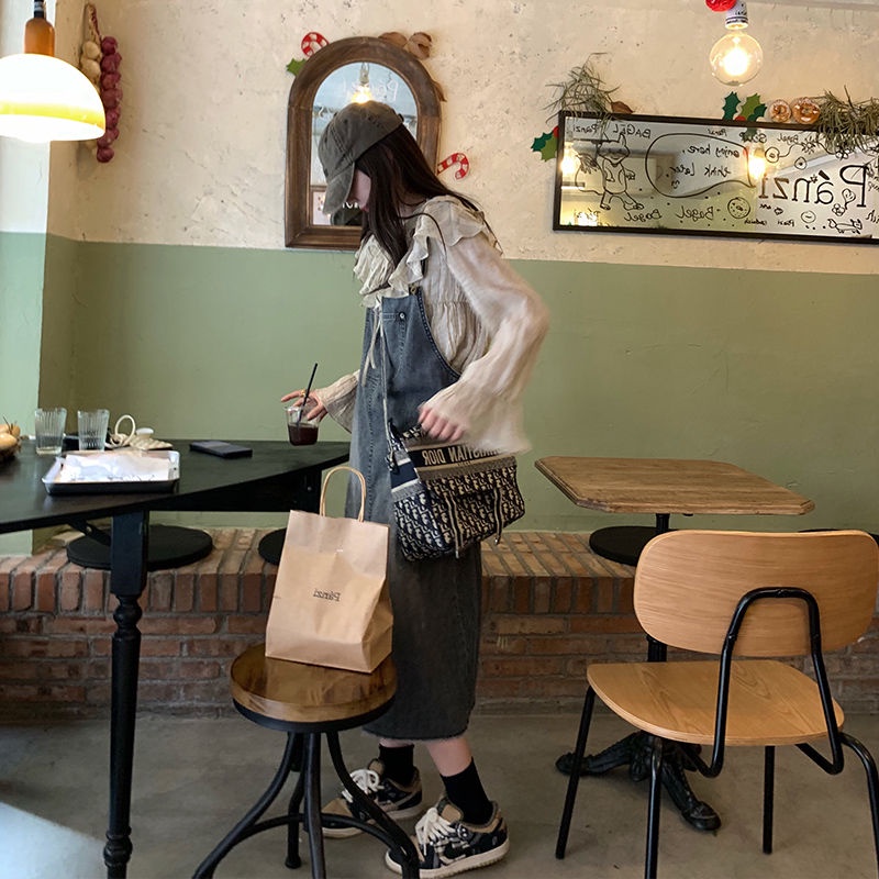 Jiashucheng Váy Yếm Denim Dáng Rộng Phong Cách Phương Tây Retro Mùa Hè Hàn Quốc Mới Cho Nữ Giới